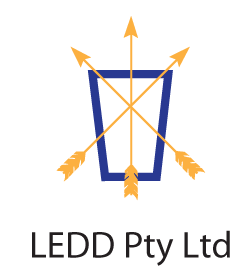 LEDD Pty Ltd logo, a blue quiver crossed by golden arrows